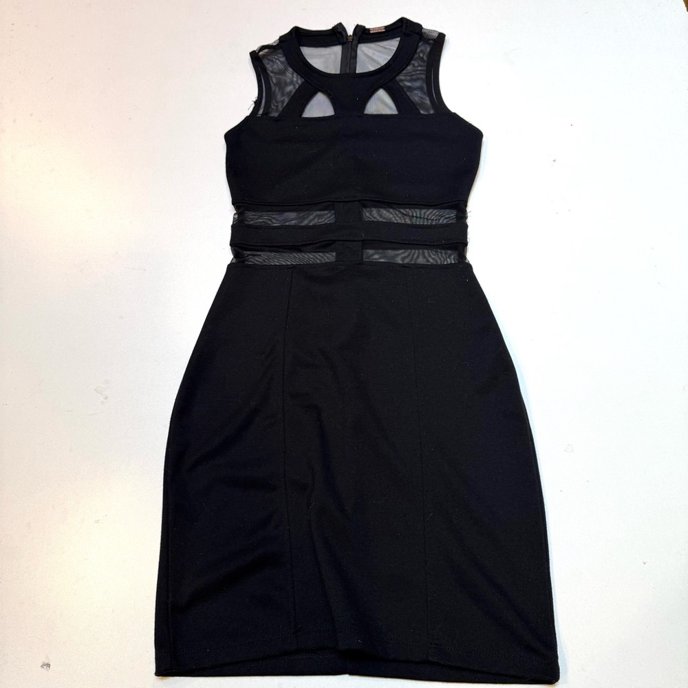 Poof! Black Mesh Detail Mini Dress